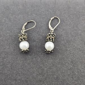 14K Gold P925 Silver Marked Pearl Earrings Dangle Drop Elevated Basic Everyday